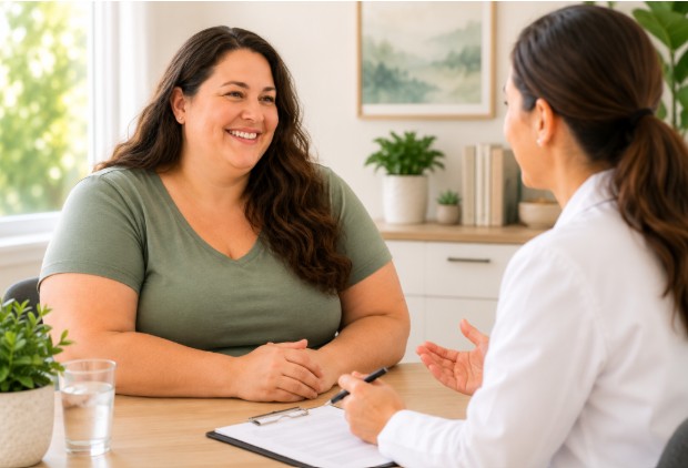 Woman and Doctor talking