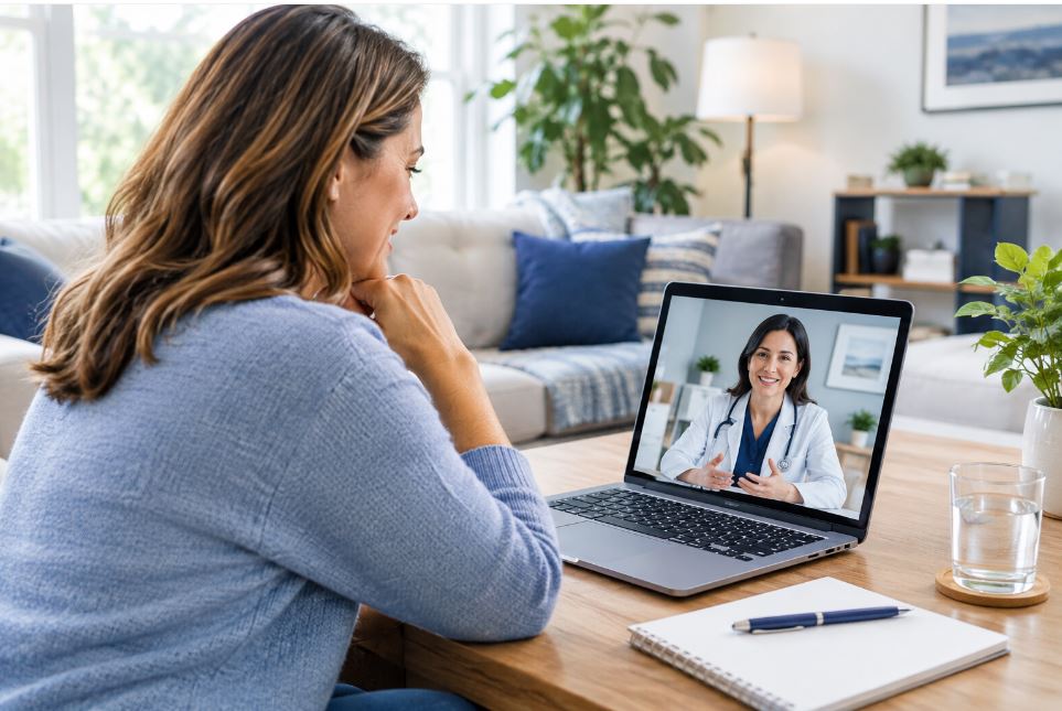 Woman having a telehealth appointment with a medical weight loss provider